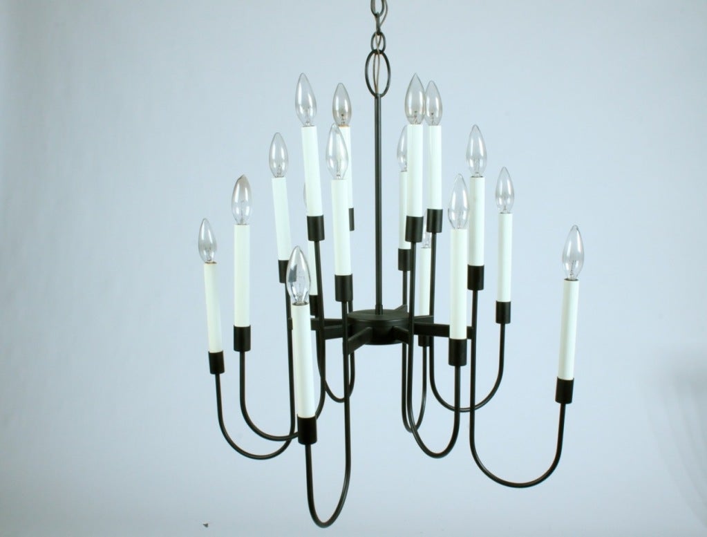 Lightolier Black Enamel Sixteen-Light Mid-Century Light Fixture For Sale 1