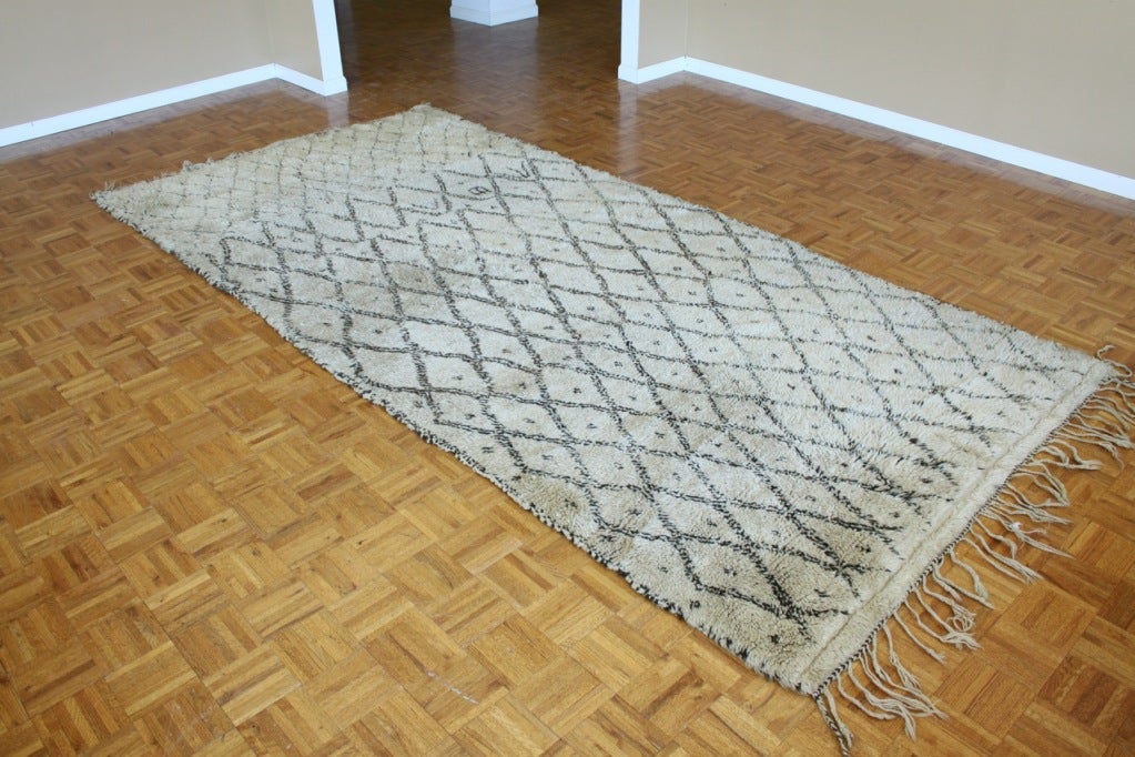 Moroccan Rug in Ivory with Chocolate Brown Design 1