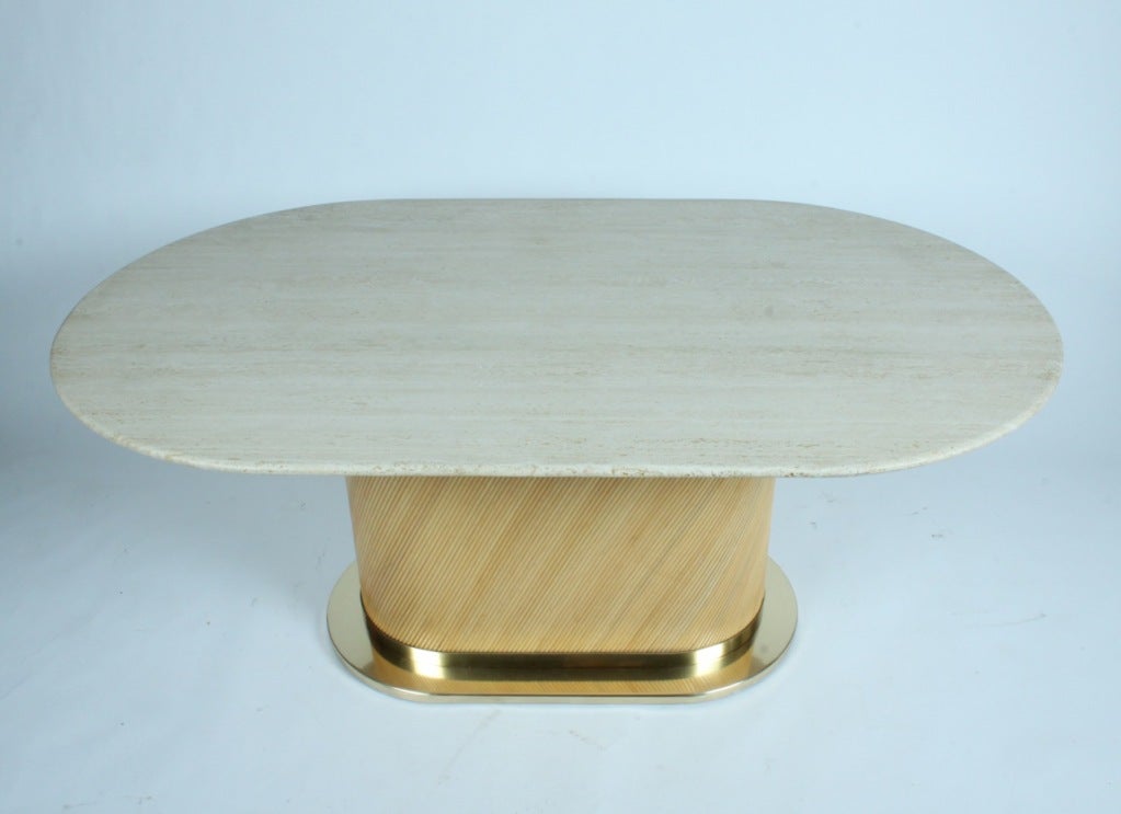 Travertine brass and rattan dining table by Bielecky Brothers 2