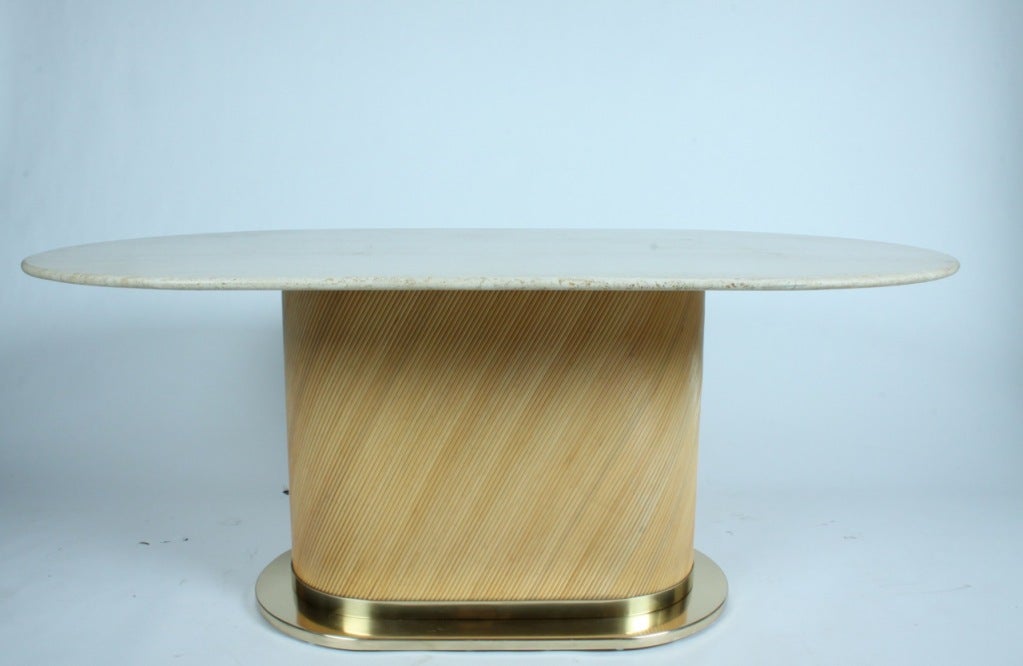 Travertine brass and rattan dining table by Bielecky Brothers 4