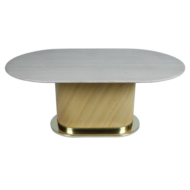 Travertine brass and rattan dining table by Bielecky Brothers