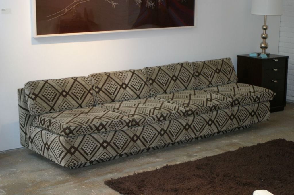 Custom 9 foot sofa designed by architect and interior designer Frank Schwaiger for a St. Louis home designed by William Adair Bernoudy house. Should be updated, if perfection is sought. 

seat depth 31