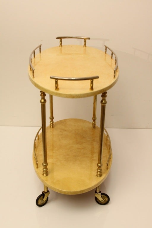 Aldo Tura Lacquered Goat Skin Cocktail Cart In Good Condition In St. Louis, MO