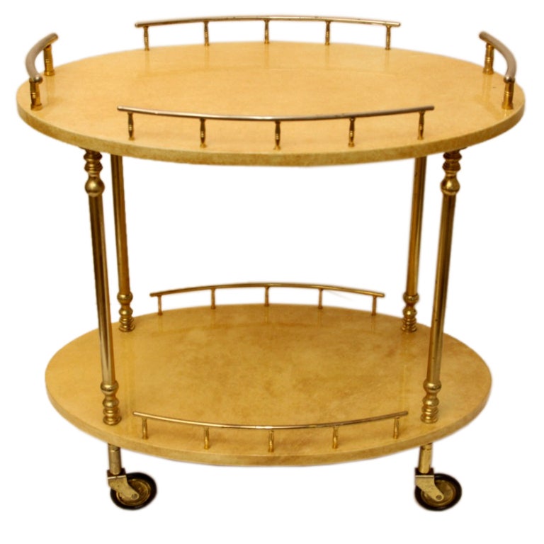 Aldo Tura Lacquered Goat Skin Cocktail Cart