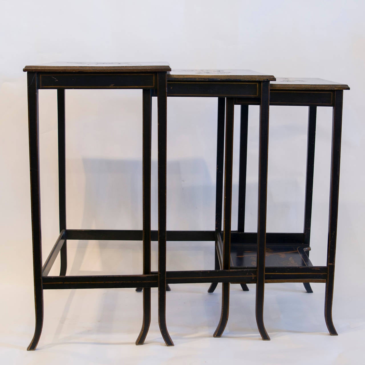 19th Century Set of Three Chinoiserie Nesting Tables, circa 1870 For Sale