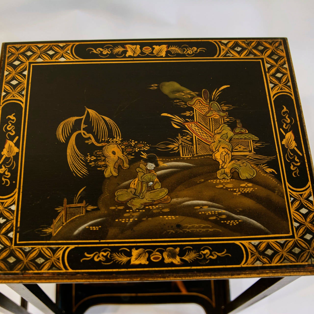 Mahogany Set of Three Chinoiserie Nesting Tables, circa 1870 For Sale