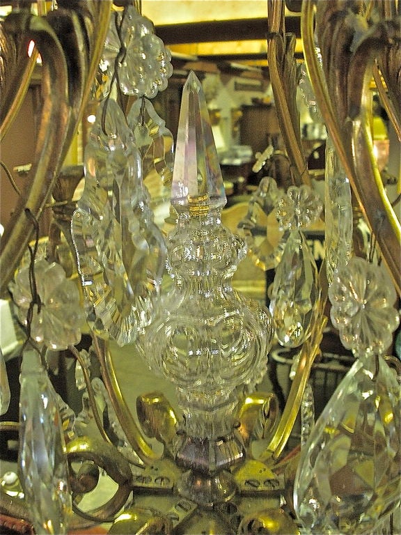 French Six Light Gilt Bronze and Crystal Chandelier 1