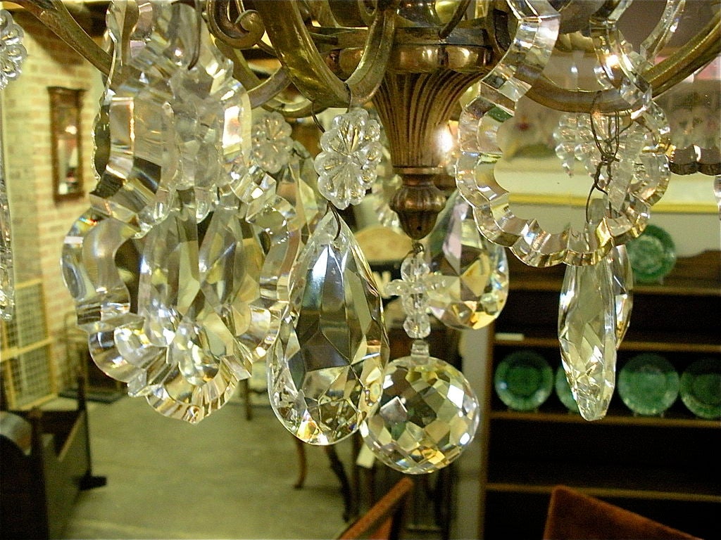 French Six Light Gilt Bronze and Crystal Chandelier 2