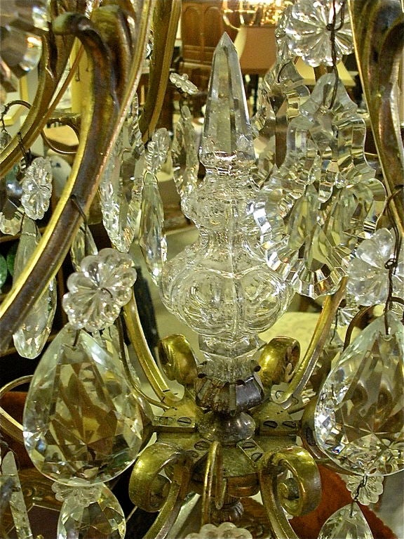 French Six Light Gilt Bronze and Crystal Chandelier 3