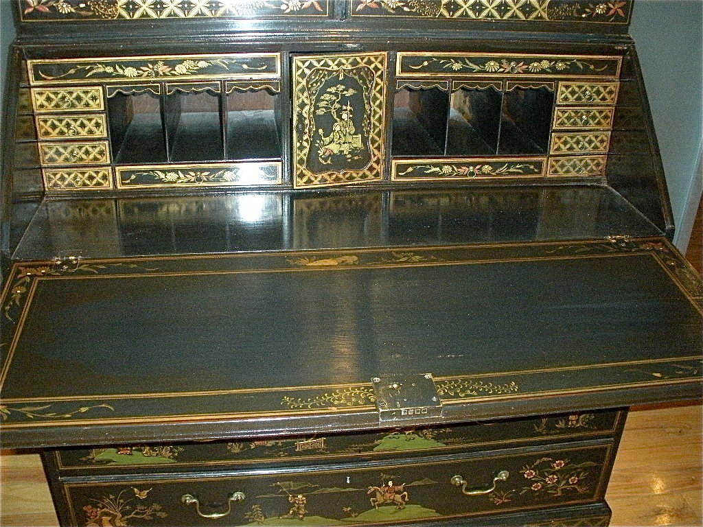Elm Georgian Bureau Bookcase/Later Chinoiserie Decoration For Sale