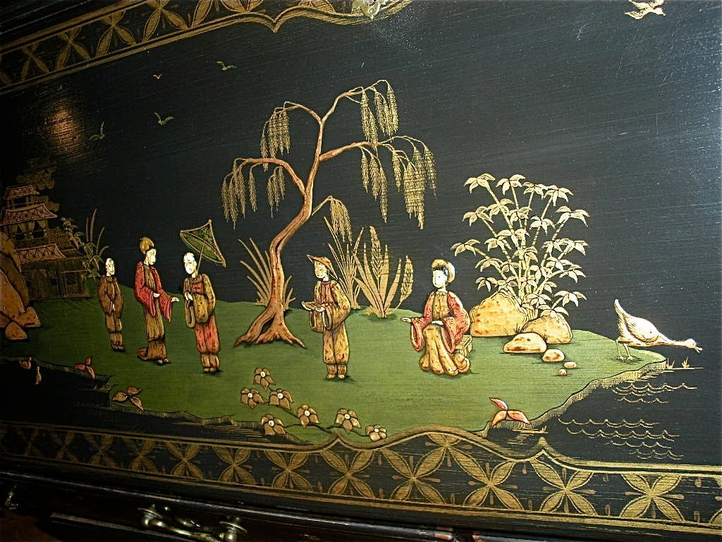 Georgian Bureau Bookcase/Later Chinoiserie Decoration For Sale 2