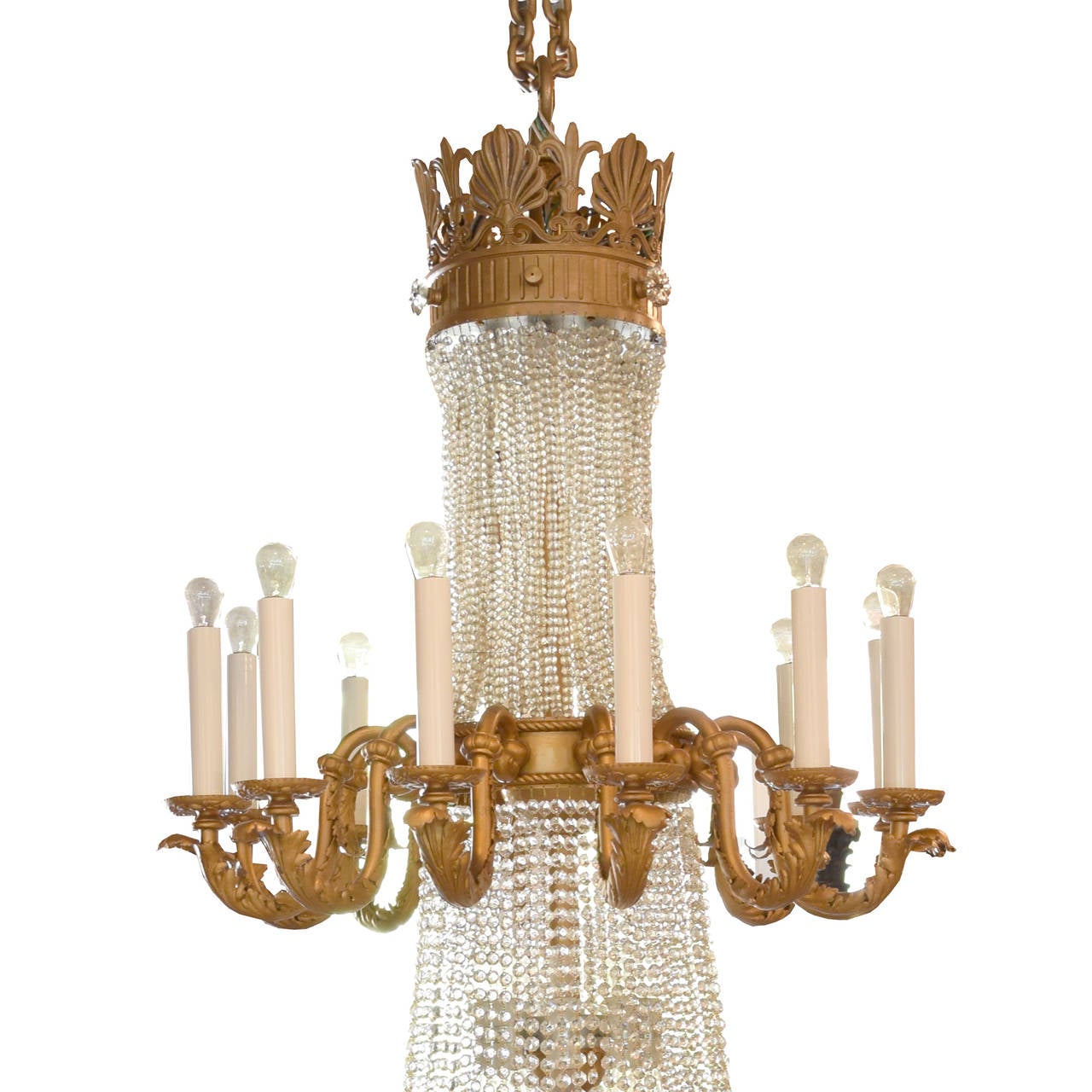 Early 20th century two-tiered Empire-style chandelier from the historic Palace Theater (1920-1951) Cicero, Illinois,  fully restored with 24 arms. The Palace Theater was a known hang-out of Al Capone.
