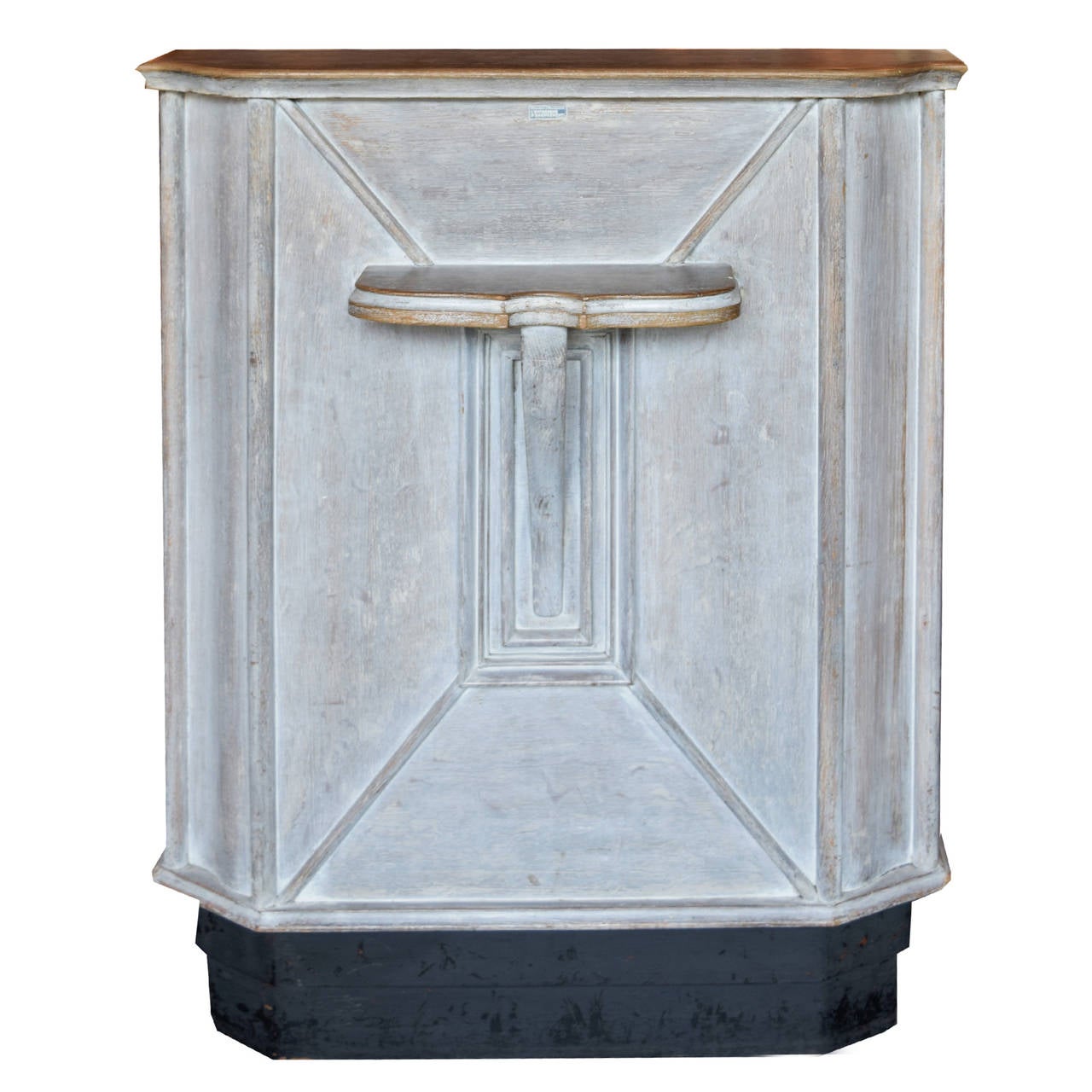 French oak restaurant stand with cerused finish and two drawers, one with original lock and key, circa 1940