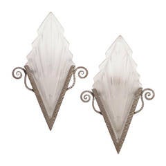 Pair of French Fer Forge Sconces, Signed Degue