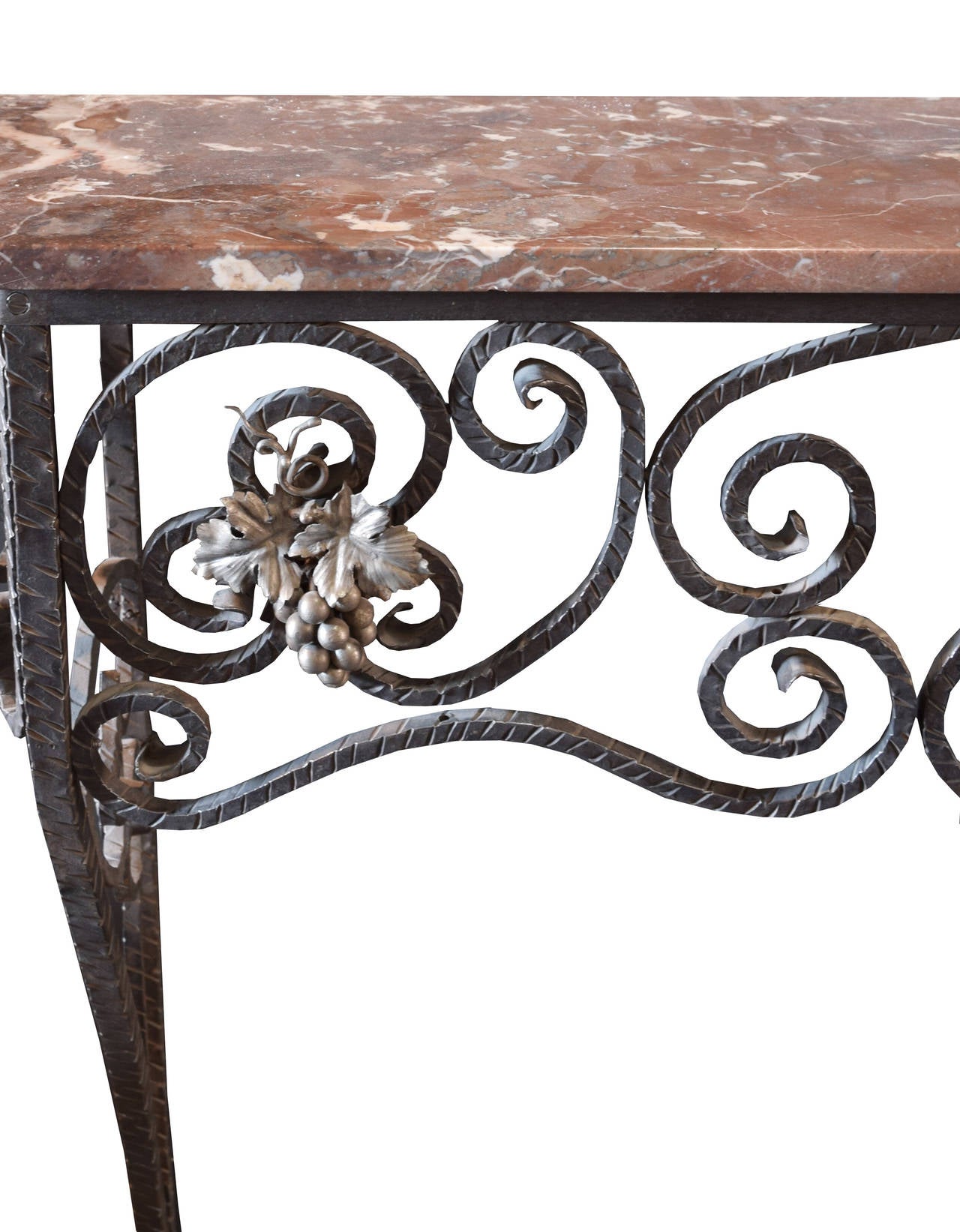 French Fer Forge Console Table with Marble Top