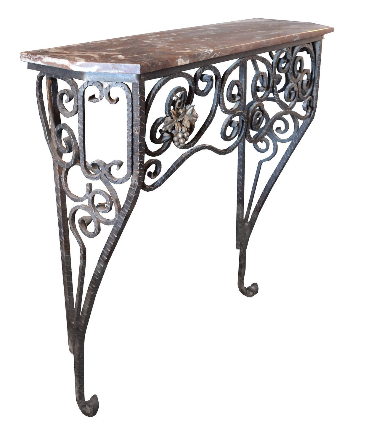 Fer Forge Console Table with Marble Top For Sale at 1stDibs