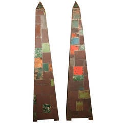 Pair of Metal Patchwork Obelisks from Vintage and Reclaimed Metal