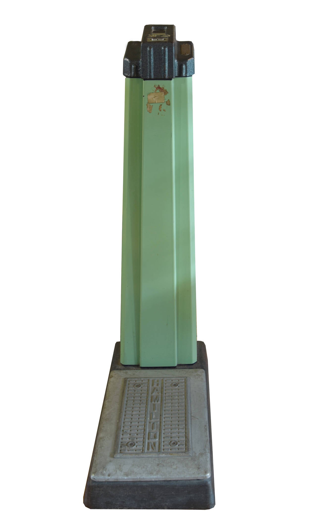 A rare American Art Deco metal stand-up scale painted in a light green from the 1920s.