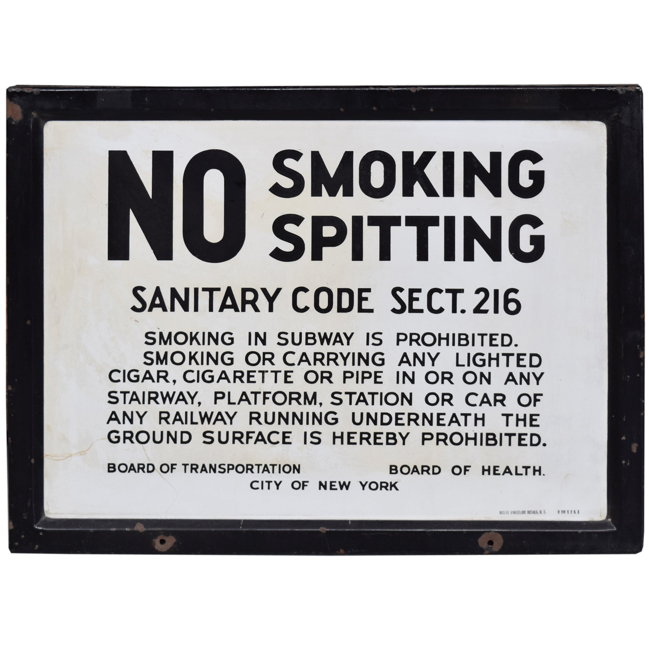 New York Subway No Smoking or Spitting Sign