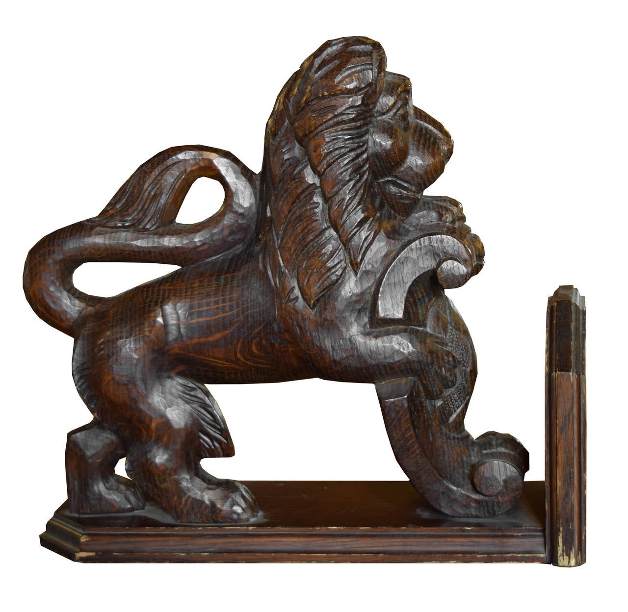 A pair of fantastically carved wood lion bookends from circa 1910 of great quality from Argentina.