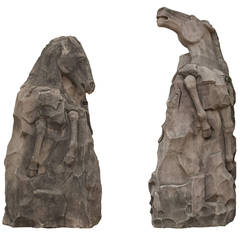 Pair of Monumental Carved Limestone Horses 4