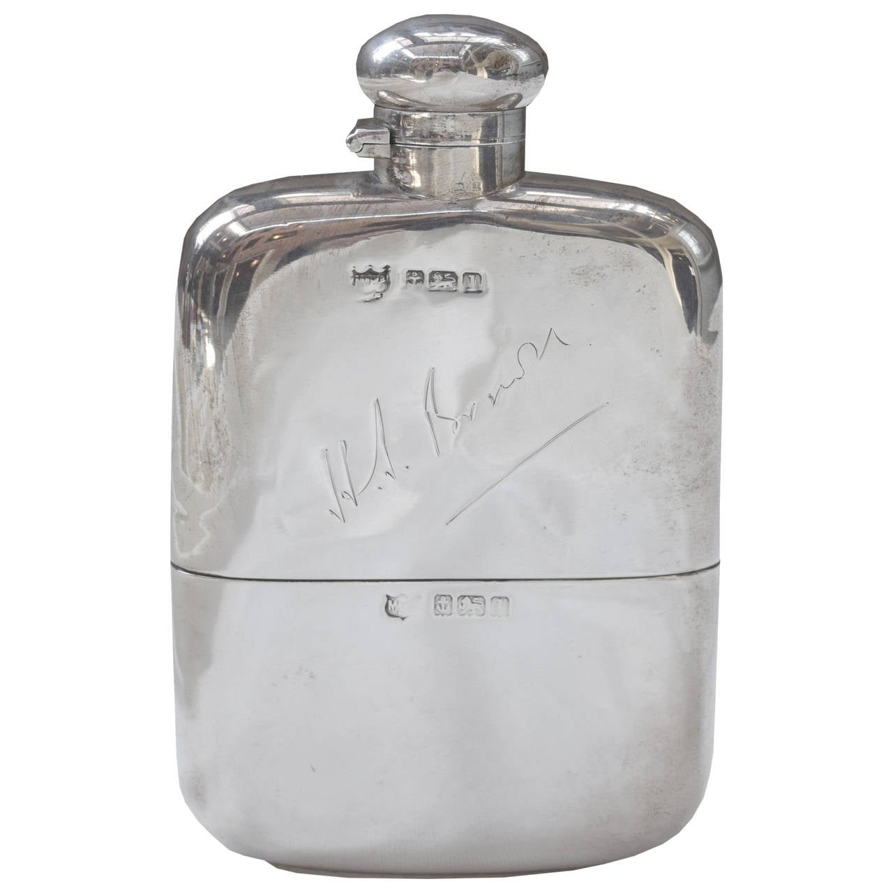 1910 Solid Sterling Silver Hip Flask at 1stDibs