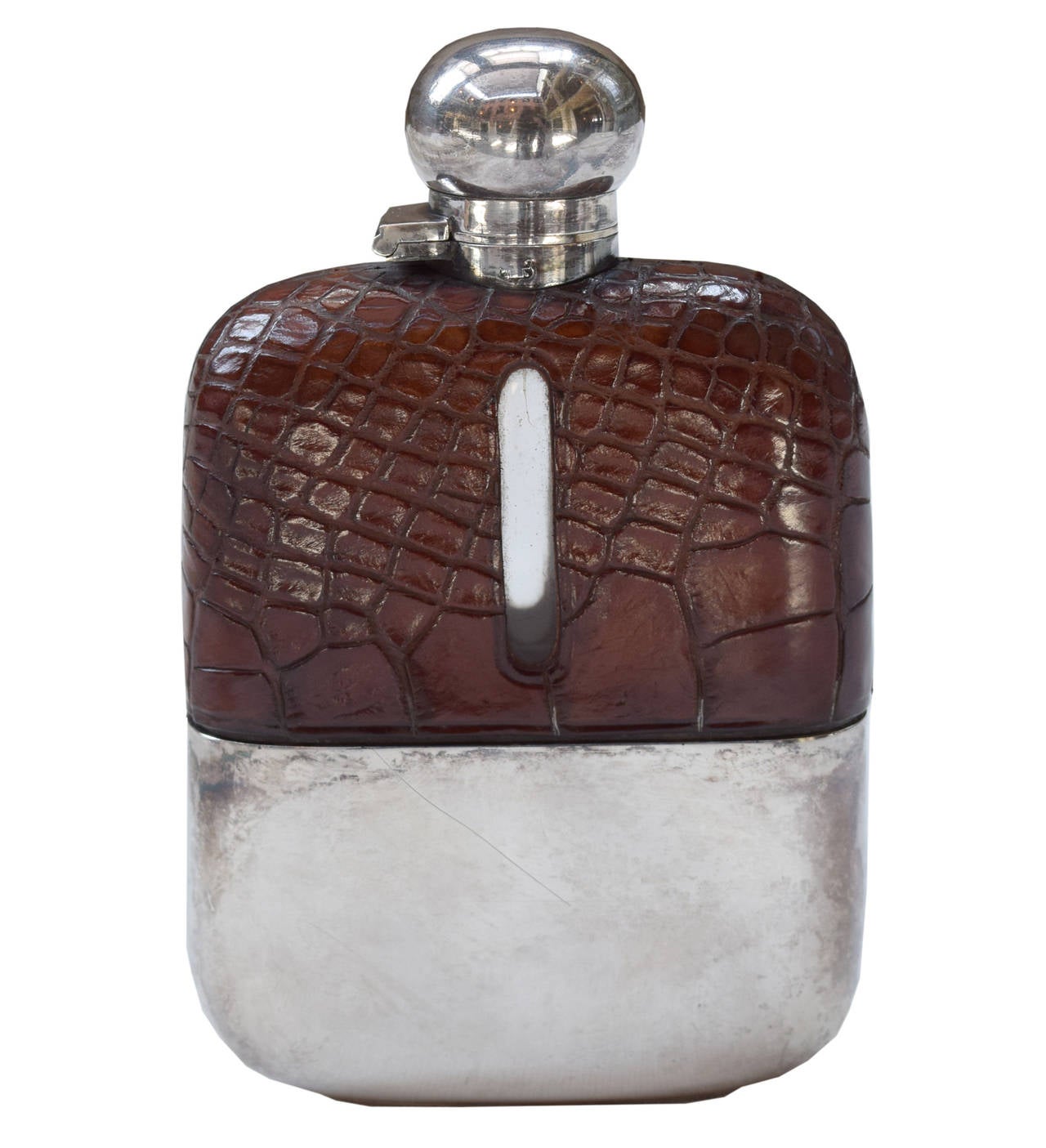 English Alligator and Silver Plate Flask