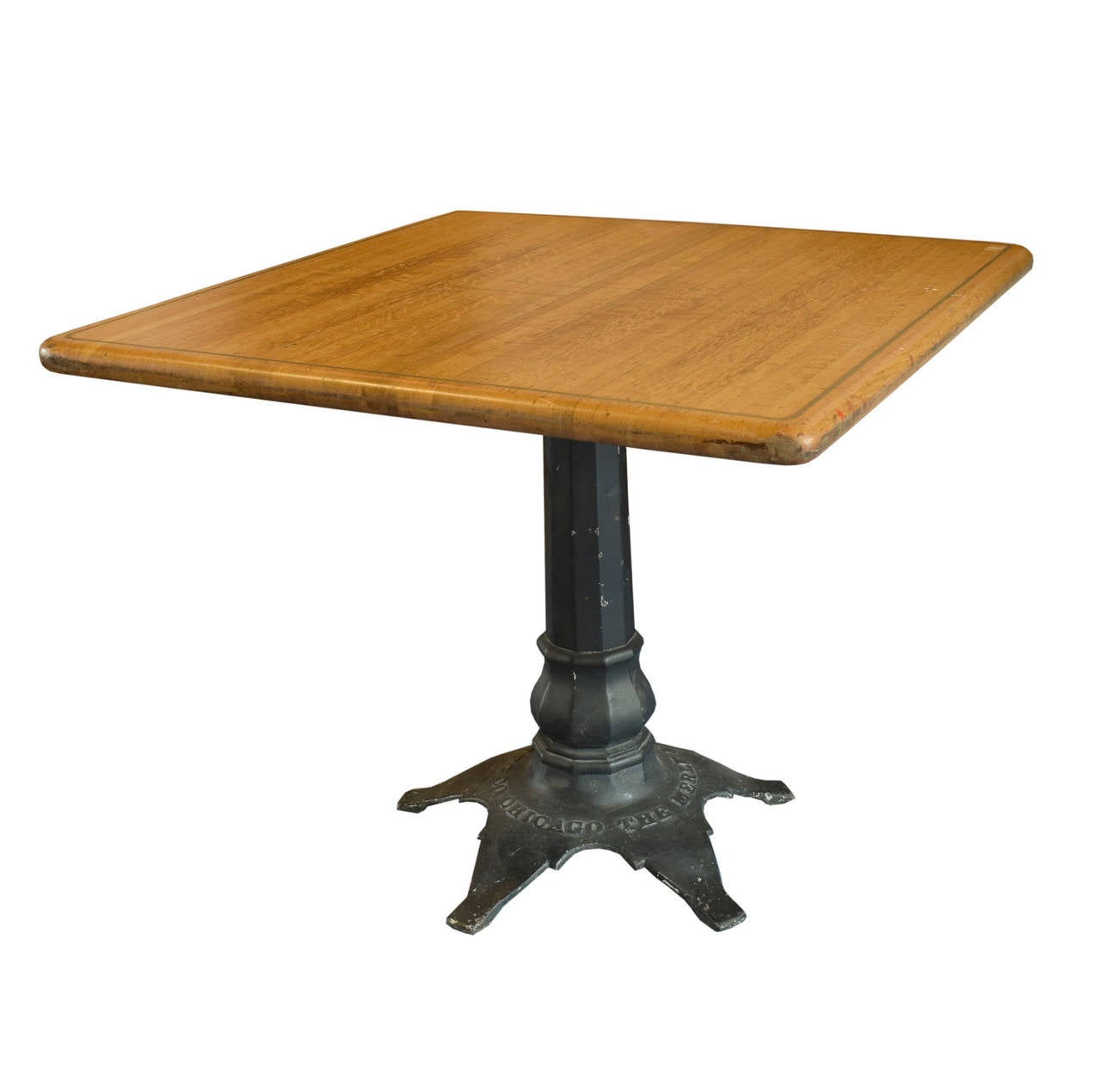American wood table top with a brass inlay border. The 