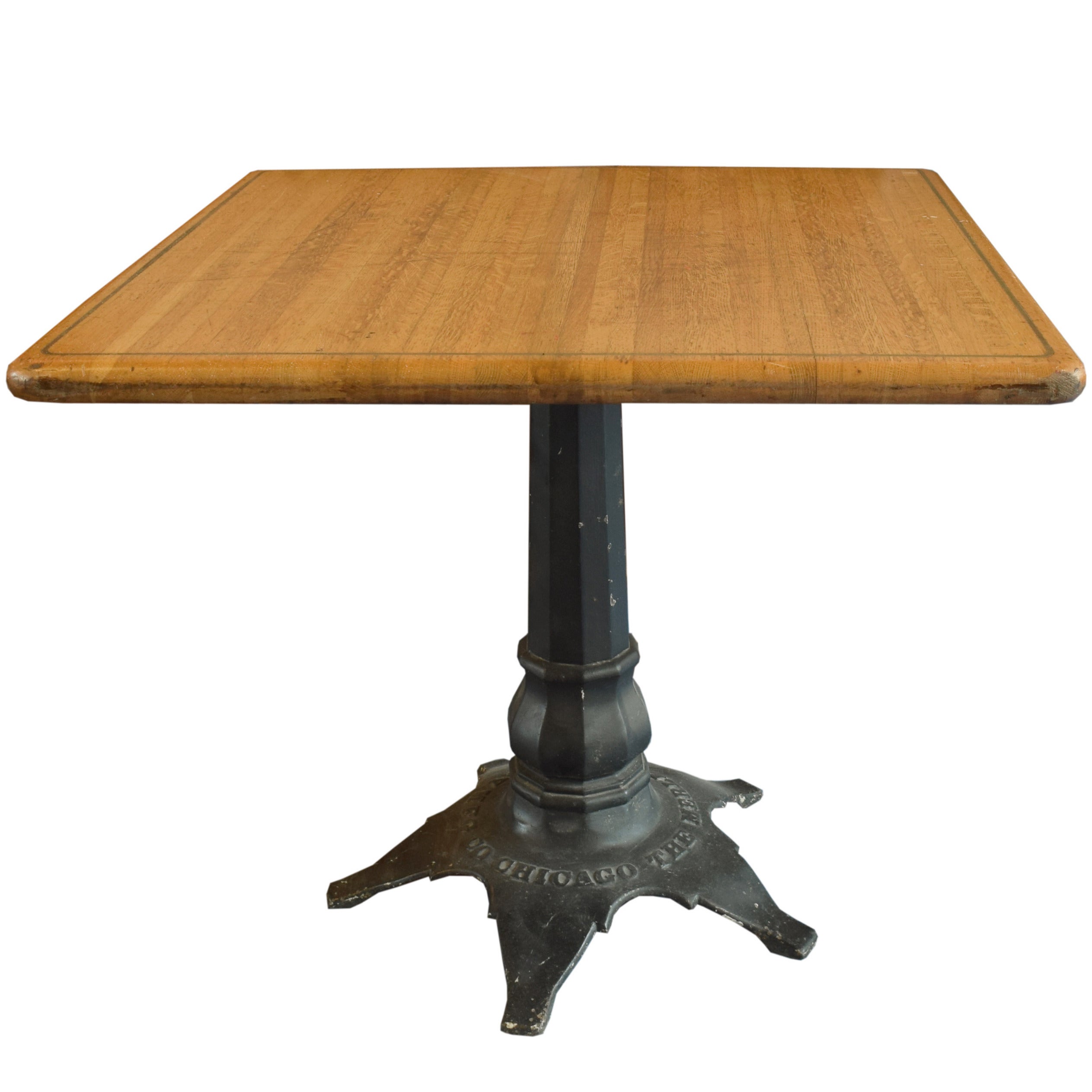 American Wood Table with Brass Inlay