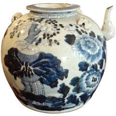 Chinese Blue on White Extra Large Tea Pot