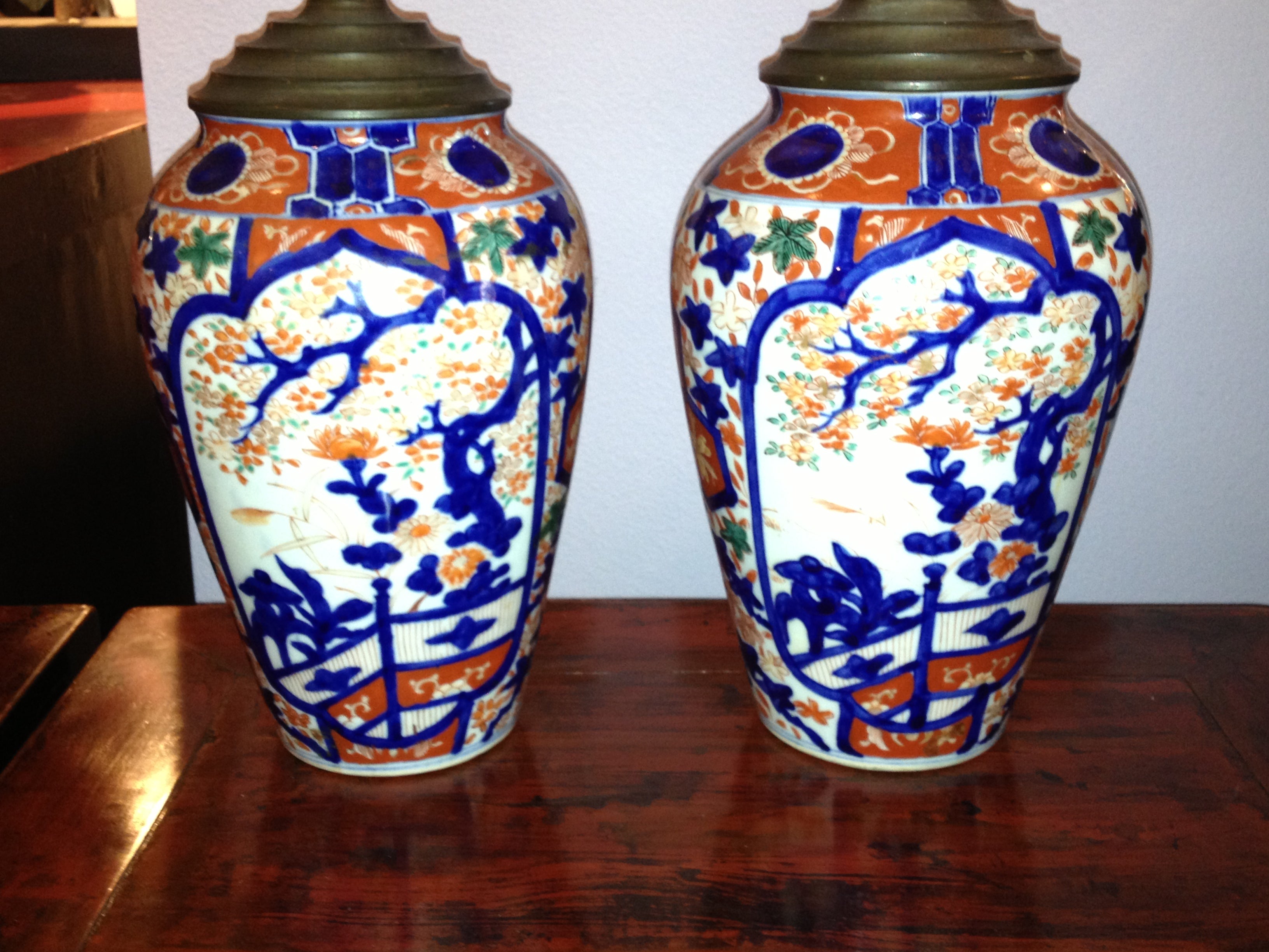Pair of Japanese Mid 19th Century Imari Vases/Lamps