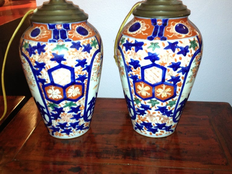 Pair of Japanese Mid 19th Century Imari Vases/Lamps 1
