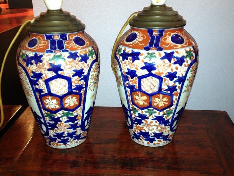 Pair of Japanese Mid 19th Century Imari Vases/Lamps 2