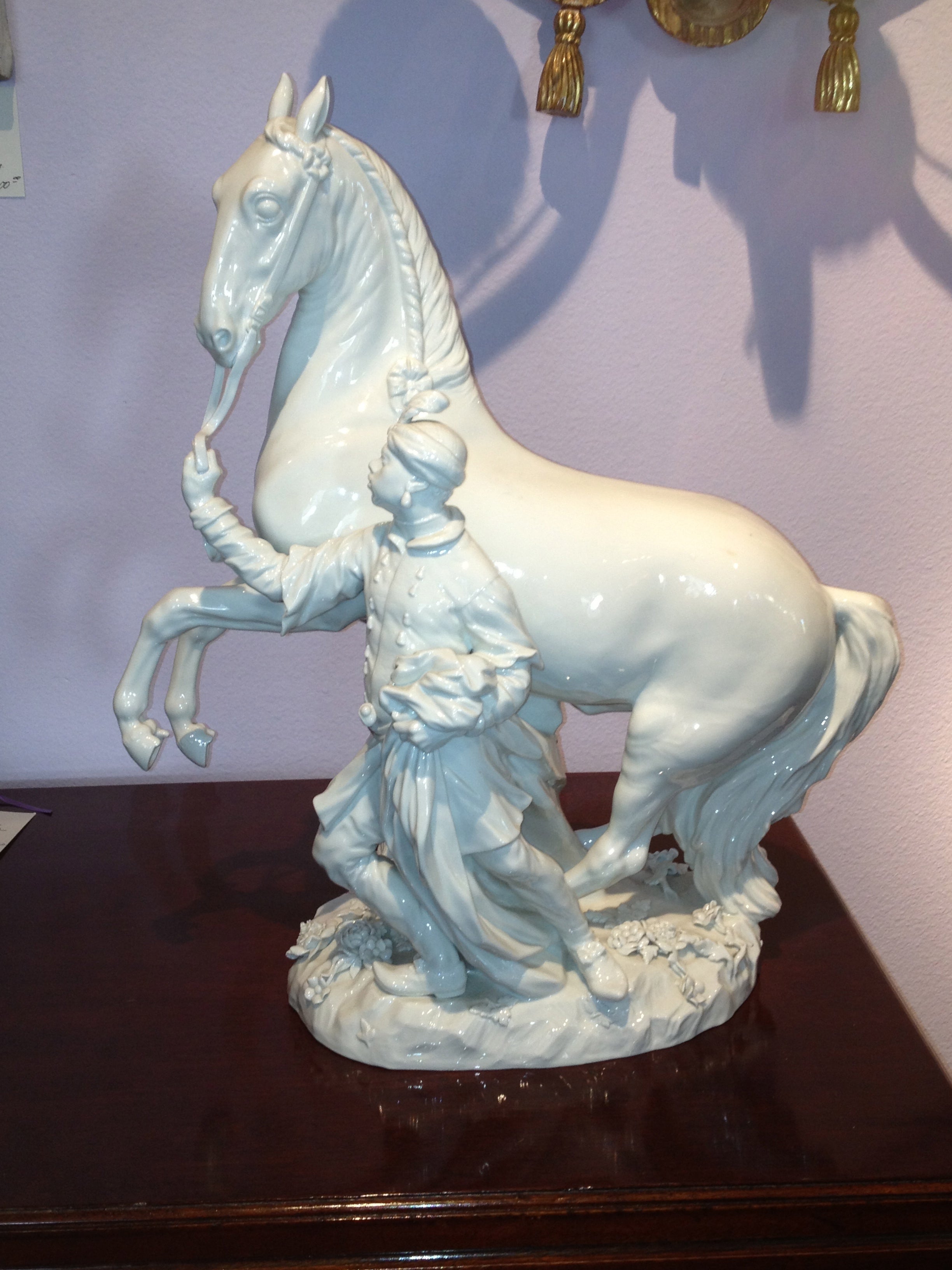 Meissen Blanc De Chine Horse & Attendant Statue