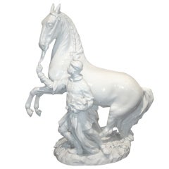 Meissen Blanc De Chine Horse & Attendant Statue