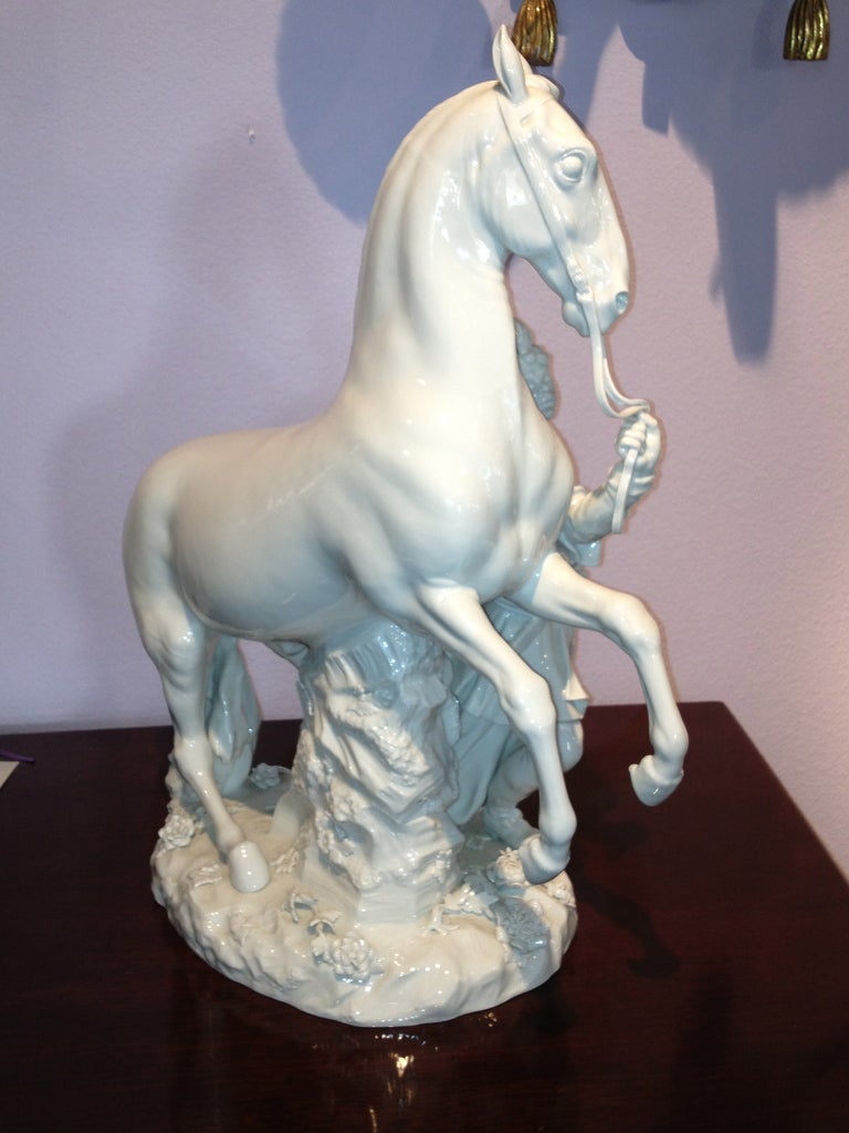 Meissen Blanc De Chine Horse & Attendant Statue In Excellent Condition In Sarasota, FL