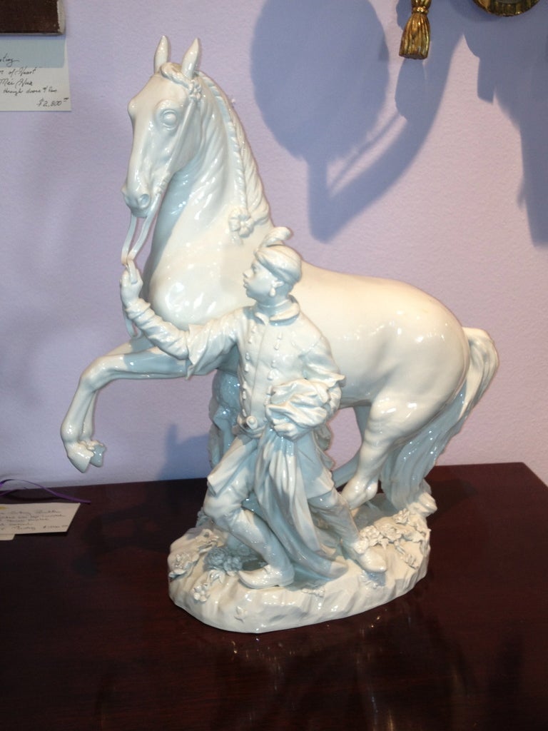 Meissen Blanc De Chine Horse & Attendant Statue 3