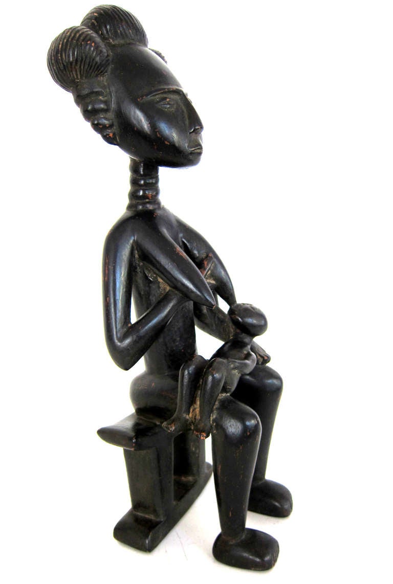 Mid-20th Century African Asanta Tribe Statue of Mother Feeding Child