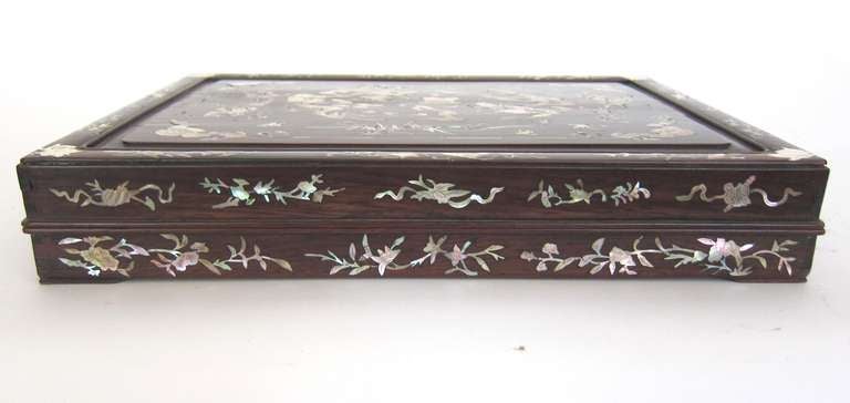 20th Century Chinese Mother-of-Pearl Inlay Box W Dragon and Bat Design