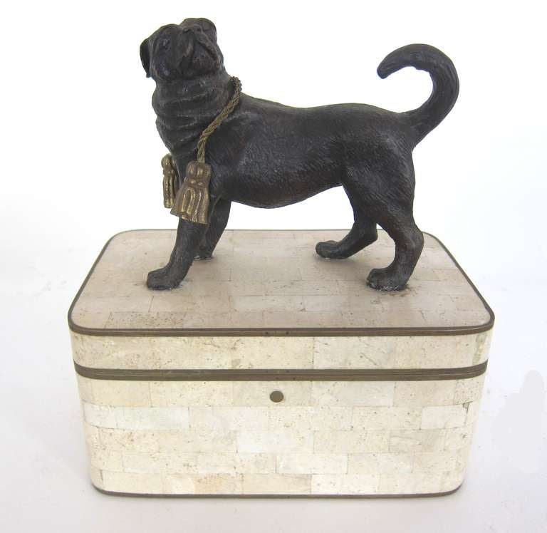 American Bronze Pug atop a Stone Box