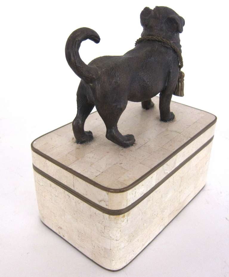 Mid-20th Century Bronze Pug atop a Stone Box