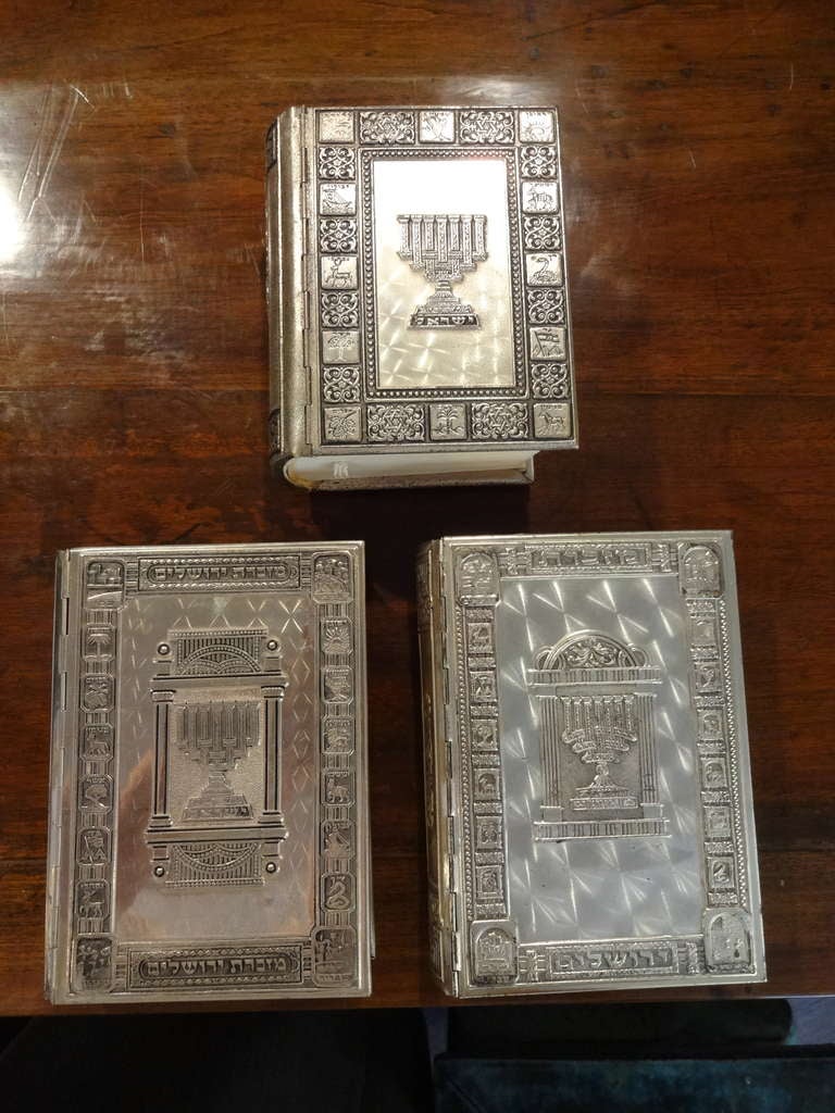 Israeli 3 Religious Books - Silver Covers Semi-Precious Stones