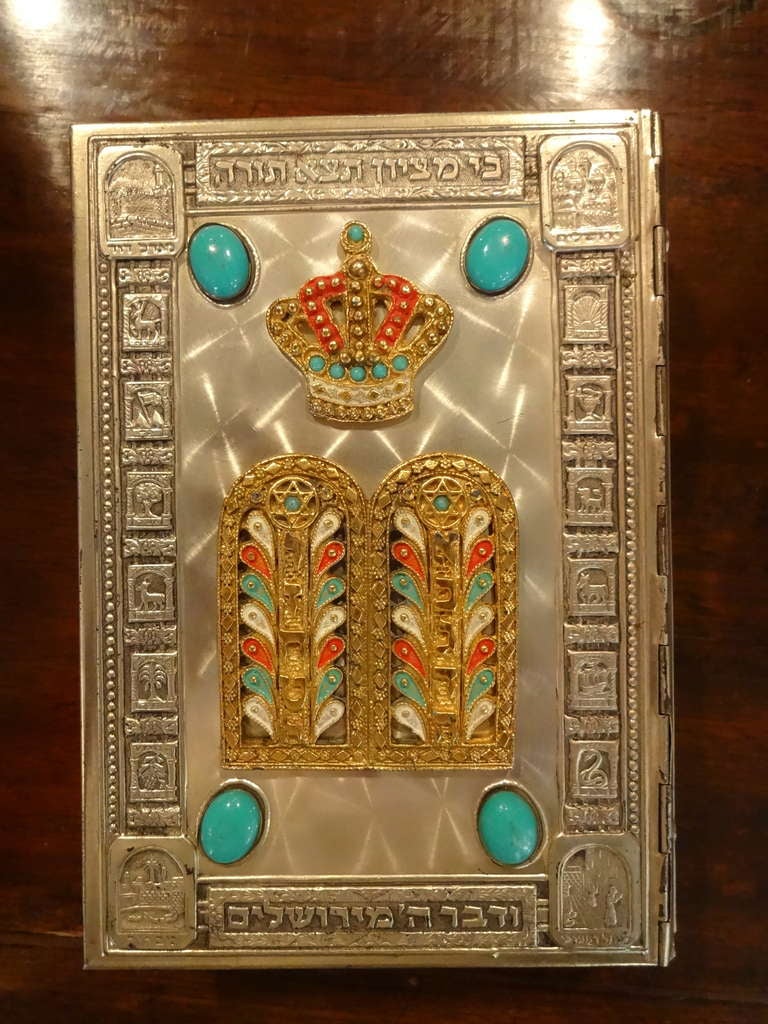 19th Century 3 Religious Books - Silver Covers Semi-Precious Stones