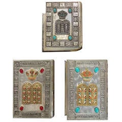 3 Religious Books - Silver Covers Semi-Precious Stones