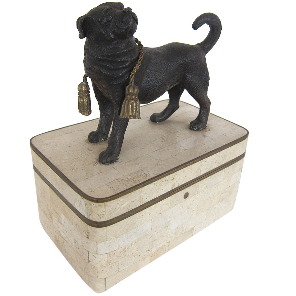 Bronze Pug atop a Stone Box