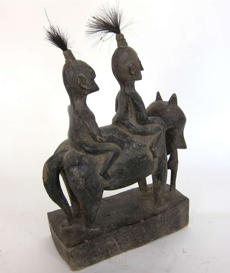 19th Century Sumatran Carving of Two Men on Horseback