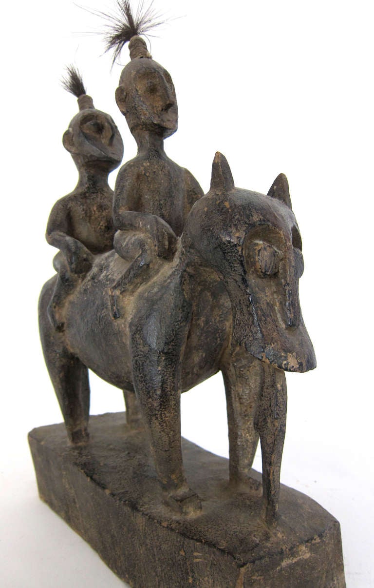 Wood Sumatran Carving of Two Men on Horseback