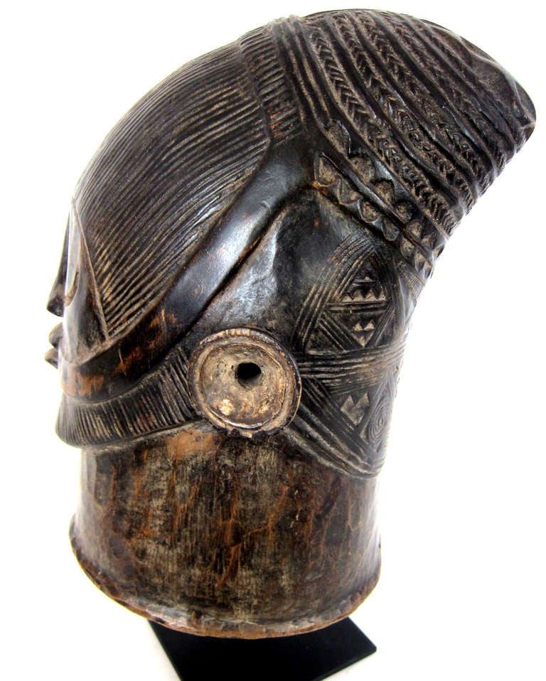 Rare Wooden African Helmet Mask from Mende Sande Society Tribe In Excellent Condition In Sarasota, FL
