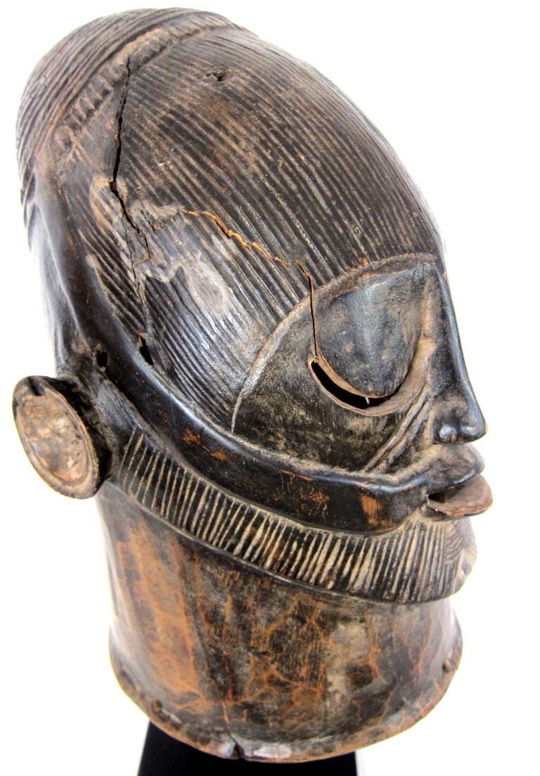 Sierra Leonean Rare Wooden African Helmet Mask from Mende Sande Society Tribe