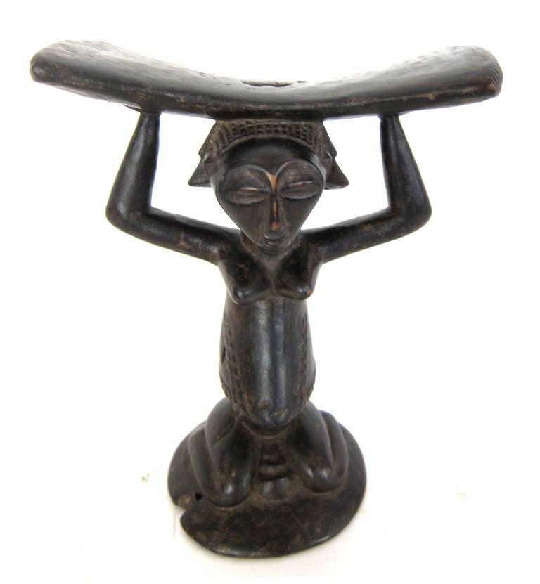 Congolese Carved African Headrest from the Luba Tribe For Sale